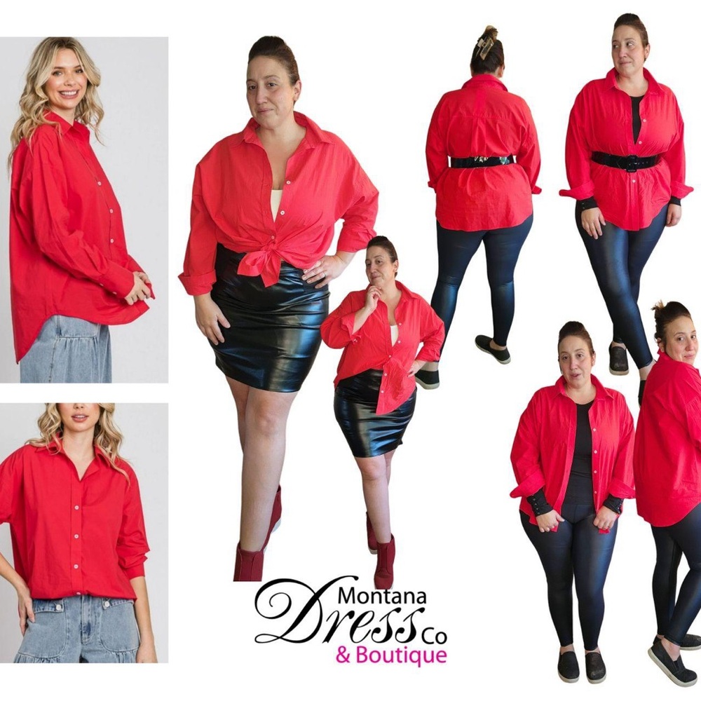 Plus Size Red Button Down Shirt